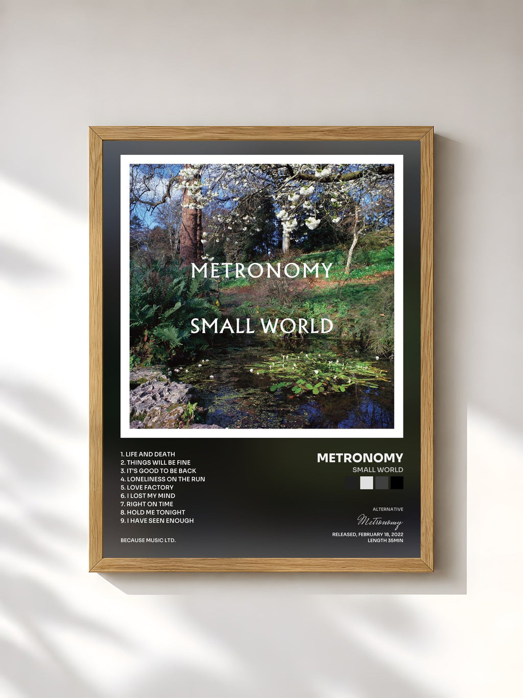 #bois Tableau de l'album Small World de Metronomy, cadre en bois brut, imprimé et encadré en France