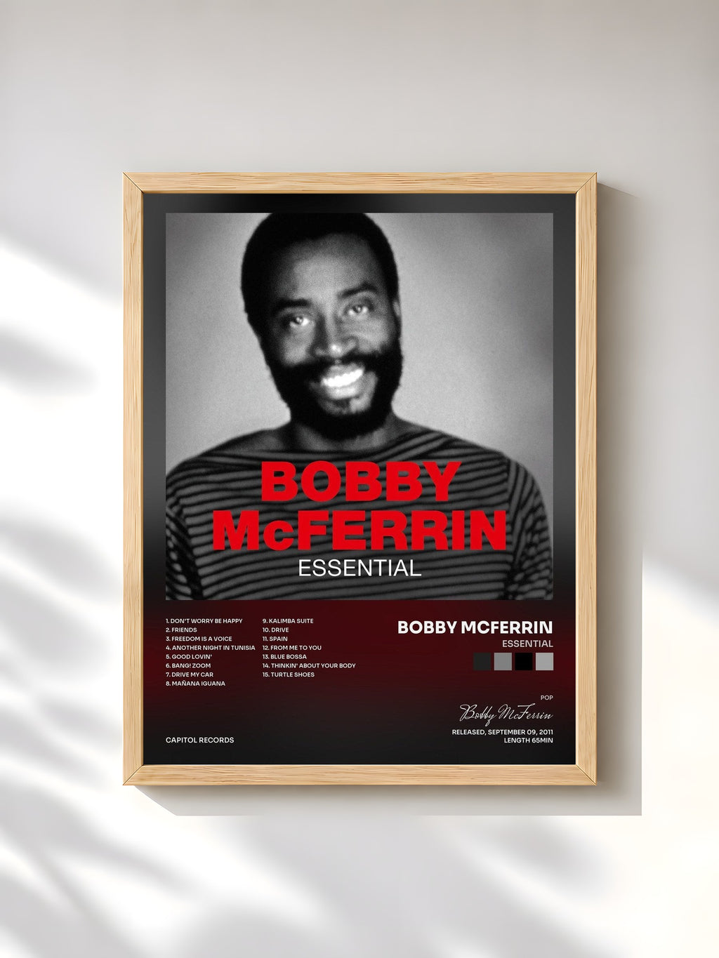#bois Tableau de l'album Essential de Bobby McFerrin, cadre en bois brut, imprimé et encadré en France