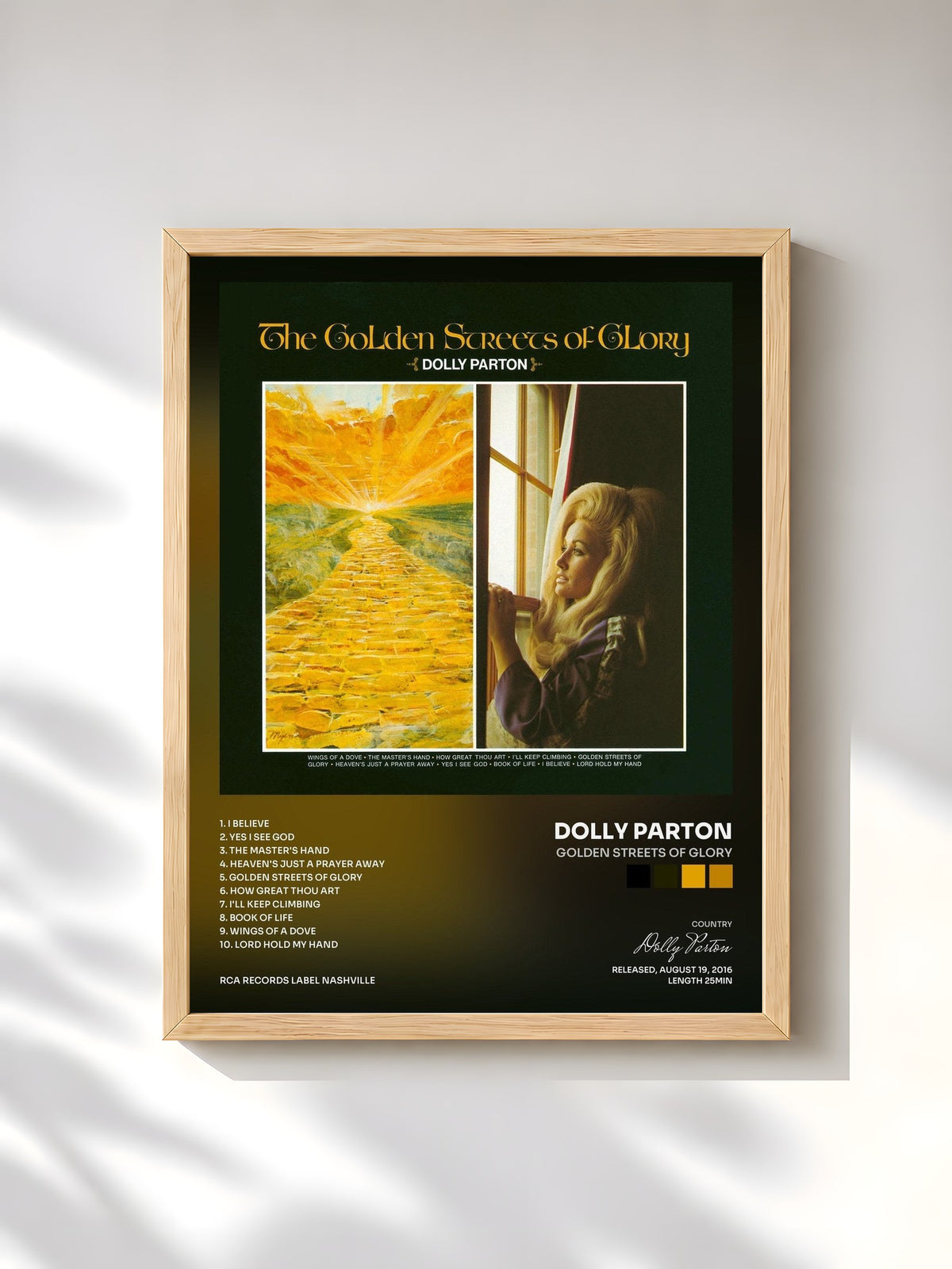 #bois Tableau de l'album Golden Streets Of Glory de Dolly Parton, cadre en bois brut, imprimé et encadré en France