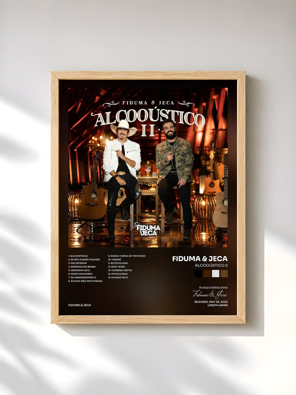 #bois Tableau de l'album Alcooústico 2 de Fiduma & Jeca, cadre en bois brut, imprimé et encadré en France