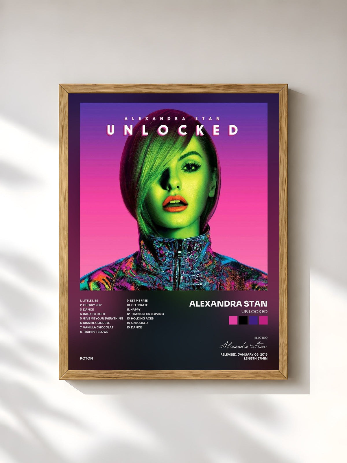 #bois Tableau de l'album Unlocked de Alexandra Stan, cadre en bois brut, imprimé et encadré en France