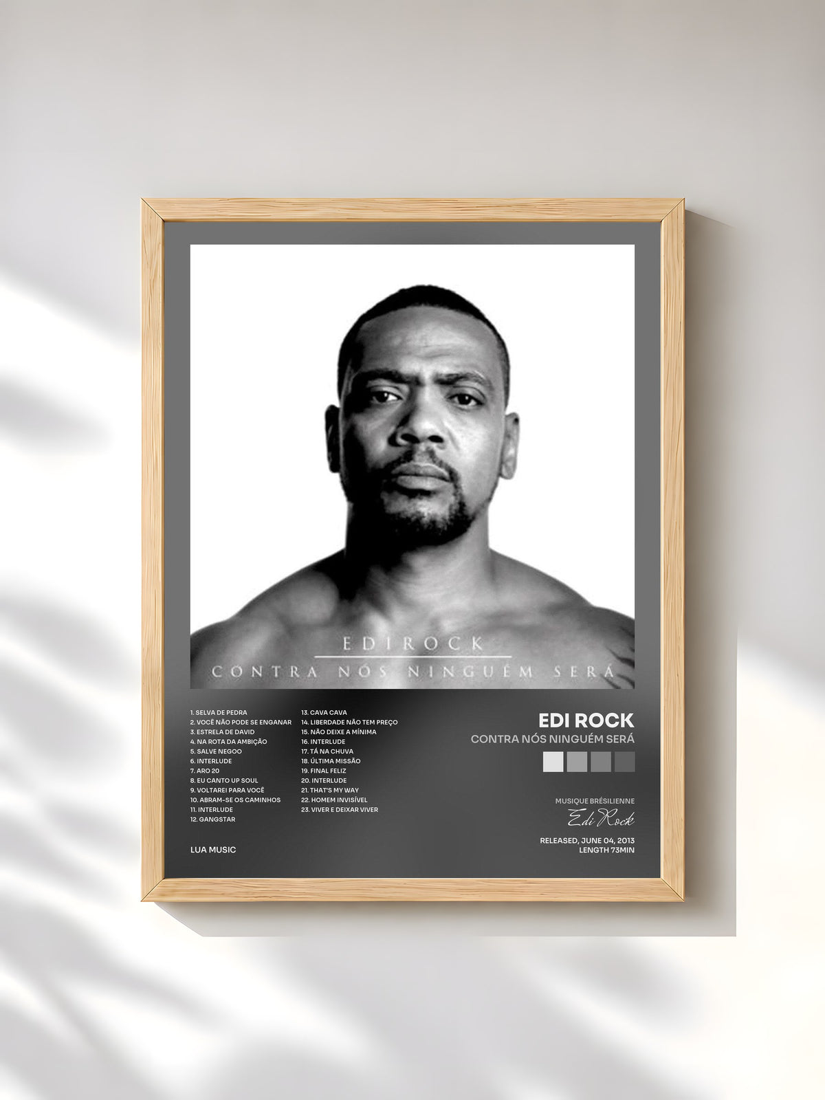 #bois Tableau de l'album Contra Nós Ninguém Será de Edi Rock, cadre en bois brut, imprimé et encadré en France