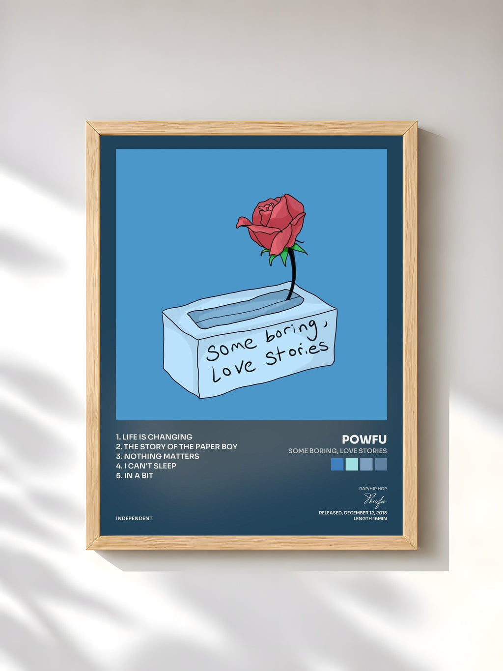 #bois Tableau de l'album Some Boring, Love Stories de Powfu, cadre en bois brut, imprimé et encadré en France