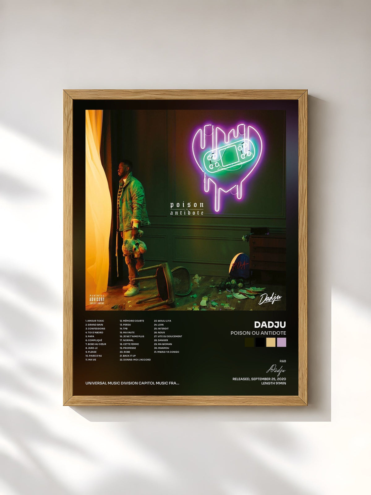 #bois Tableau de l'album Poison Ou Antidote de Dadju, cadre en bois brut, imprimé et encadré en France