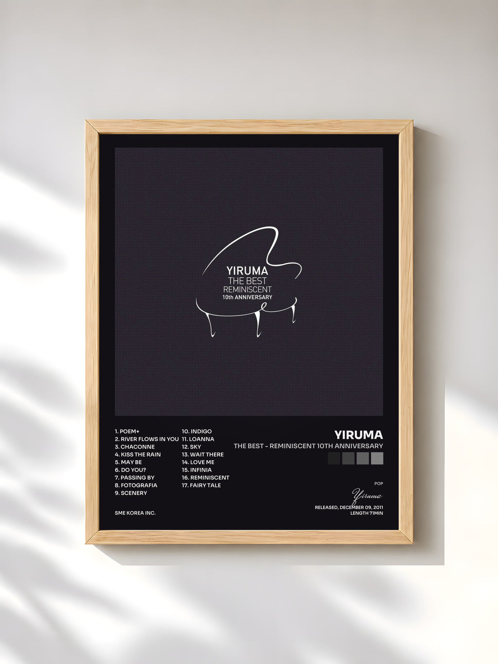 #bois Tableau de l'album The Best - Reminiscent 10th Anniversary de Yiruma, cadre en bois brut, imprimé et encadré en France