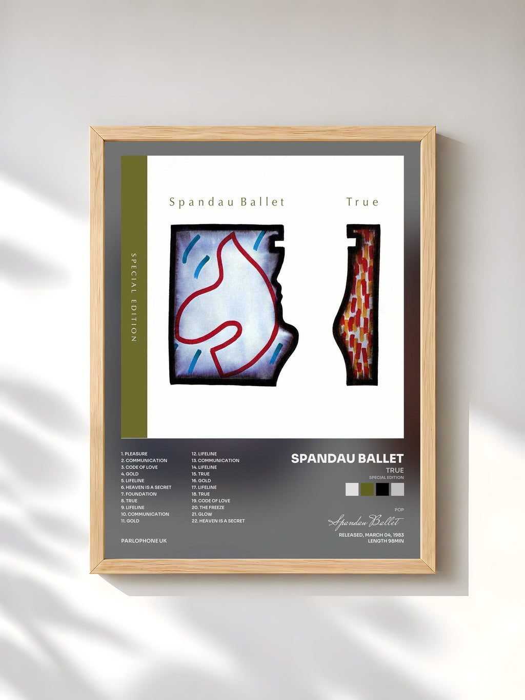 #bois Tableau de l'album True (Special Edition) de Spandau Ballet, cadre en bois brut, imprimé et encadré en France