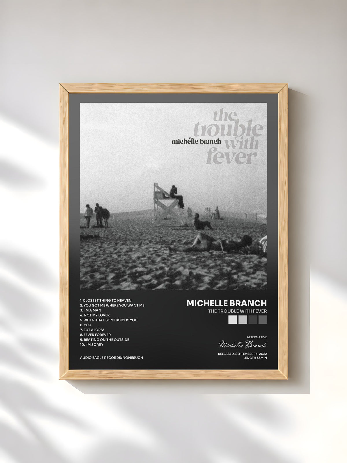 #bois Tableau de l'album The Trouble With Fever de Michelle Branch, cadre en bois brut, imprimé et encadré en France