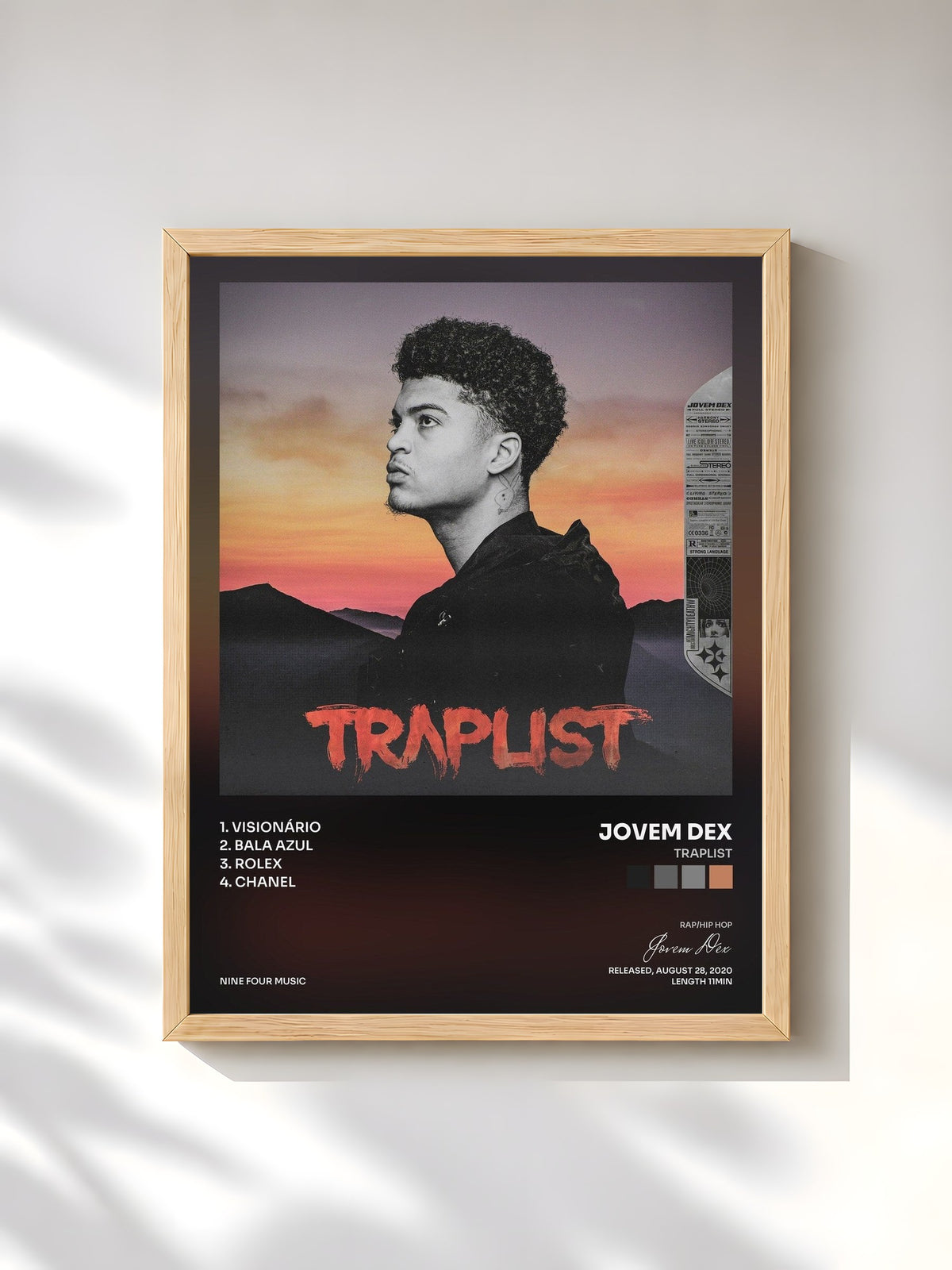 #bois Tableau de l'album Traplist de Jovem Dex, cadre en bois brut, imprimé et encadré en France