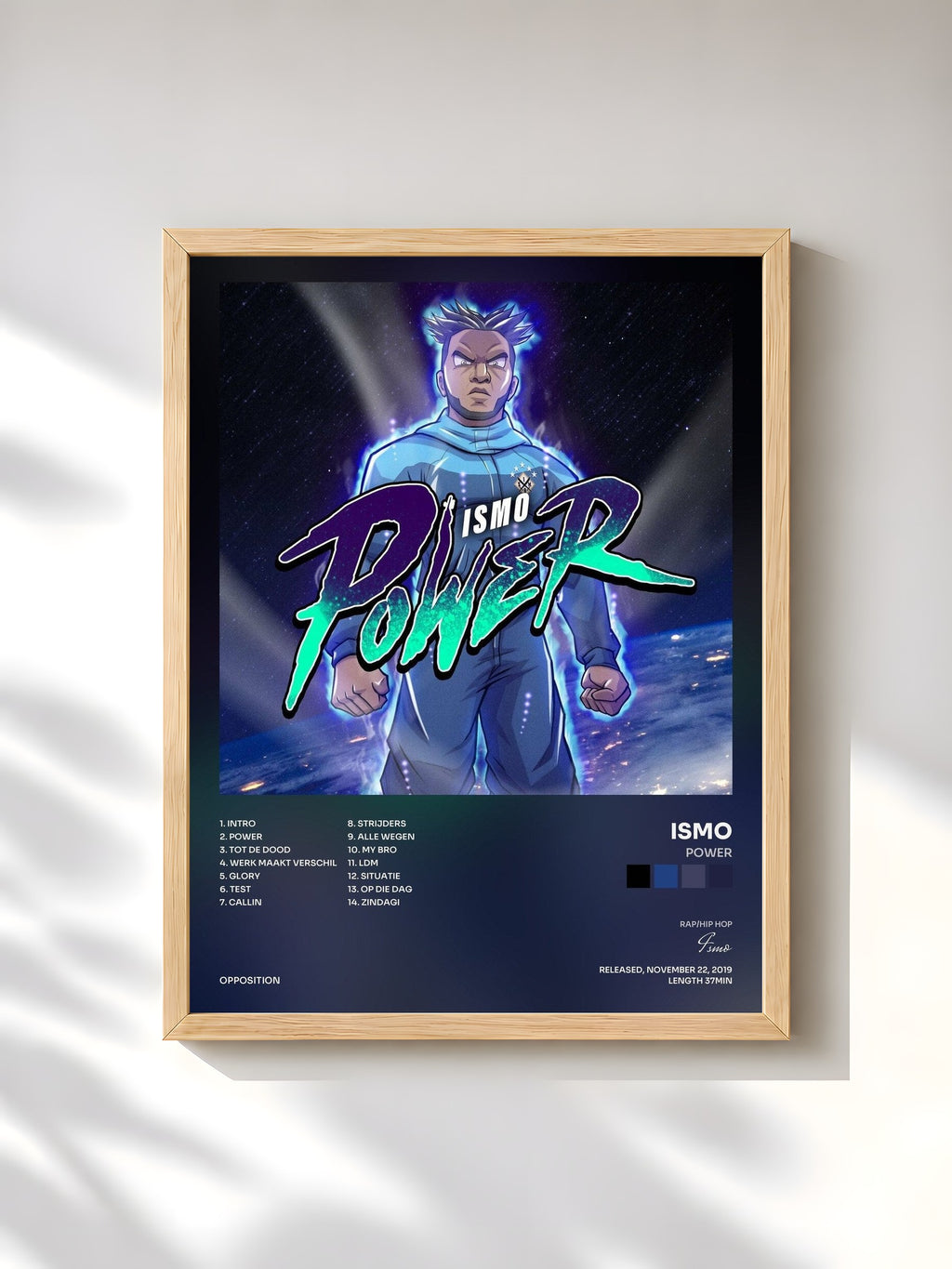 #bois Tableau de l'album Power de Ismo, cadre en bois brut, imprimé et encadré en France