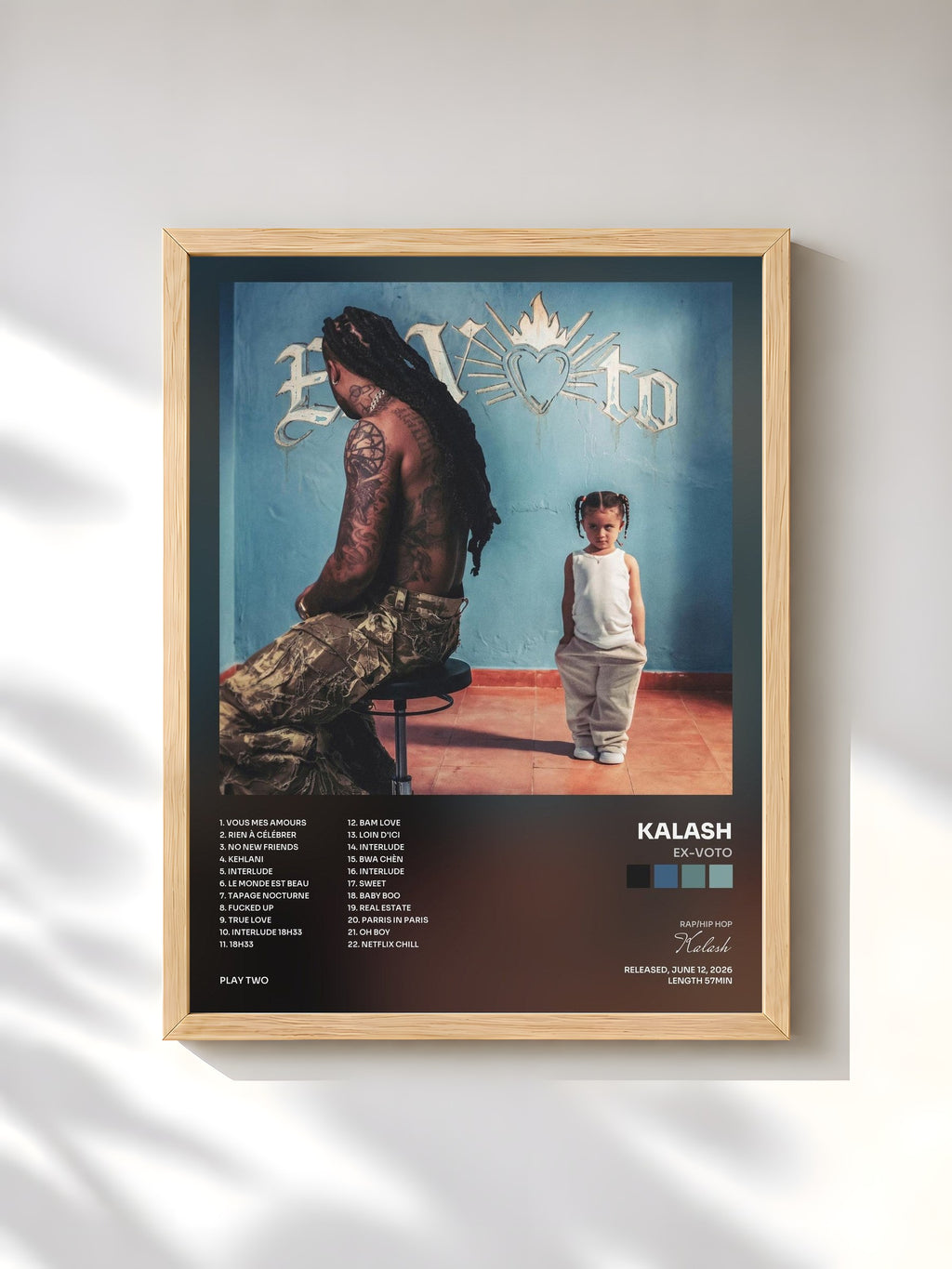 #bois Tableau de l'album EX-VOTO de Kalash, cadre en bois brut, imprimé et encadré en France