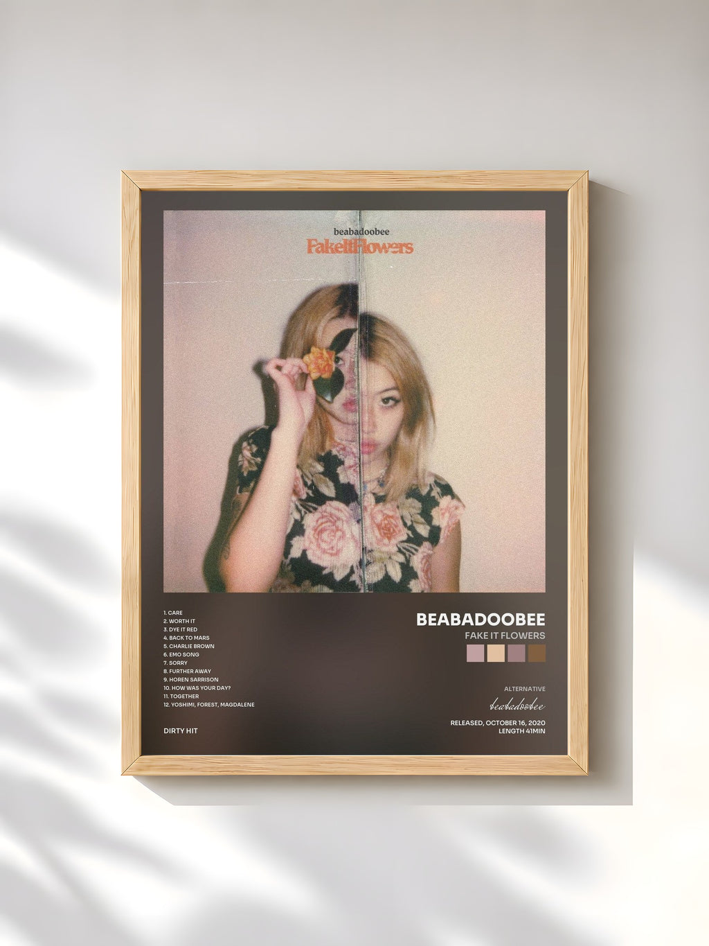 #bois Tableau de l'album Fake It Flowers de beabadoobee, cadre en bois brut, imprimé et encadré en France