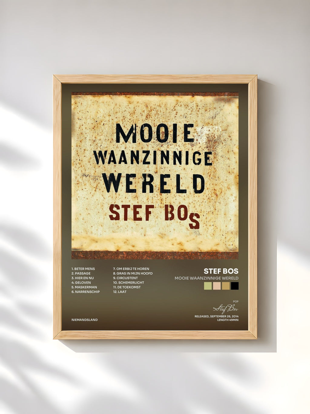 #bois Tableau de l'album Mooie Waanzinnige Wereld de Stef Bos, cadre en bois brut, imprimé et encadré en France