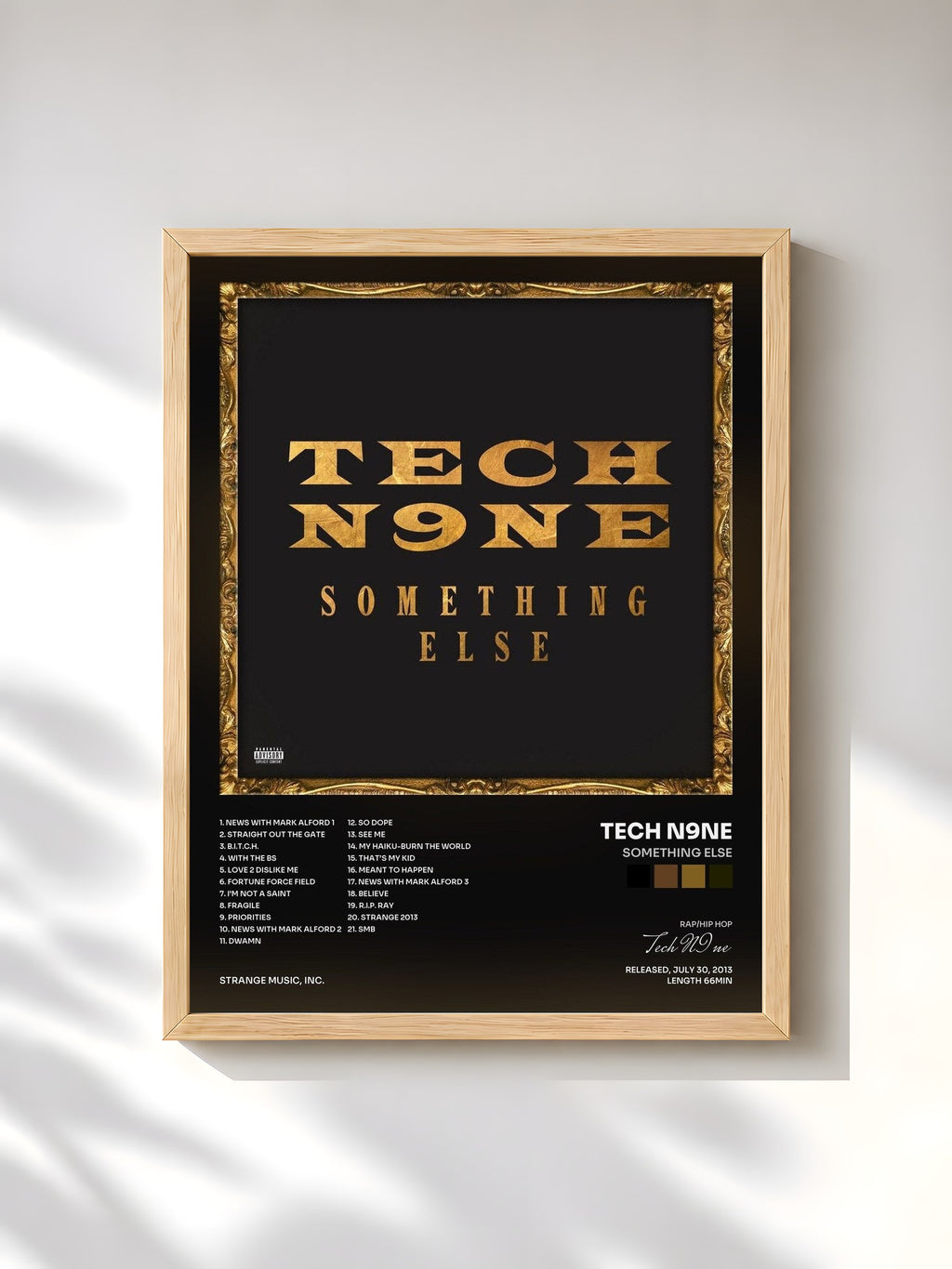 #bois Tableau de l'album Something Else de Tech N9ne, cadre en bois brut, imprimé et encadré en France
