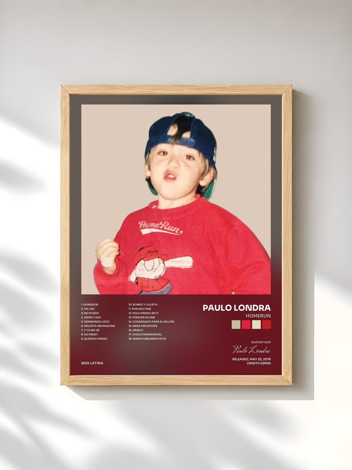 #bois Tableau de l'album Homerun de Paulo Londra, cadre en bois brut, imprimé et encadré en France