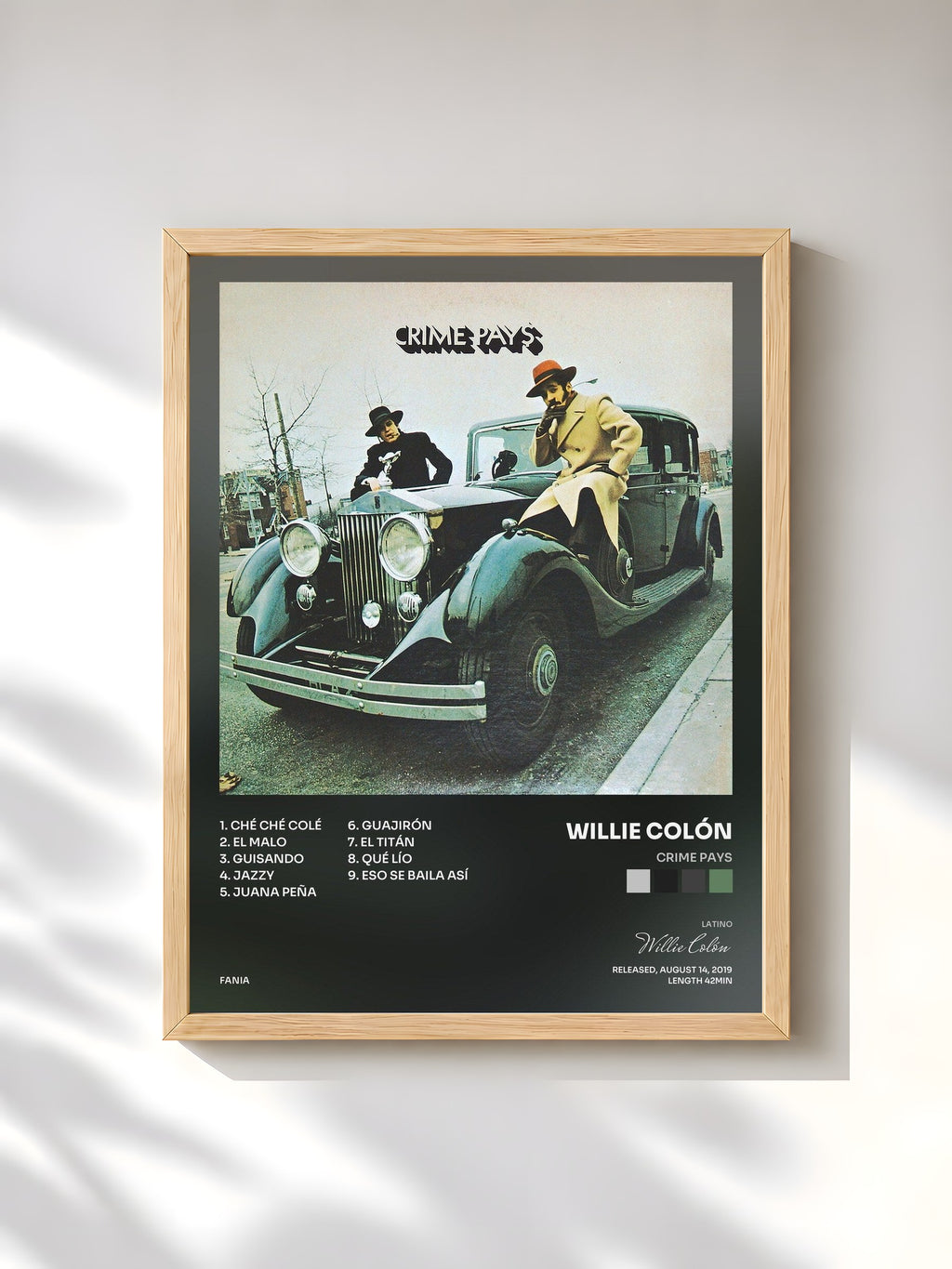 #bois Tableau de l'album Crime Pays de Willie Colón, cadre en bois brut, imprimé et encadré en France