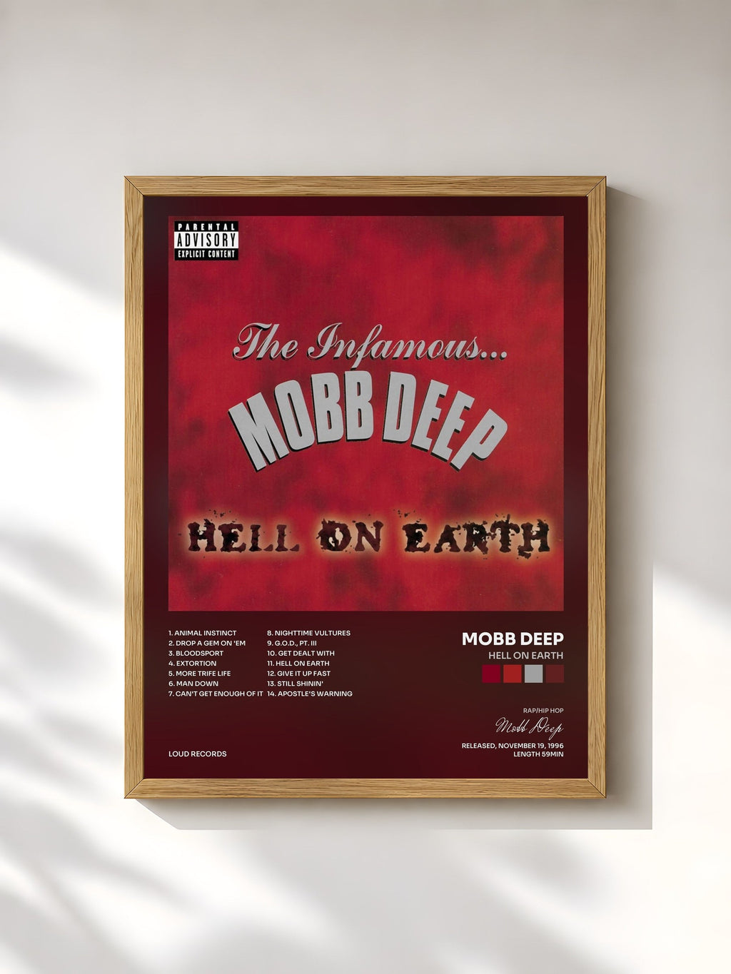 #bois Tableau de l'album Hell On Earth de Mobb Deep, cadre en bois brut, imprimé et encadré en France