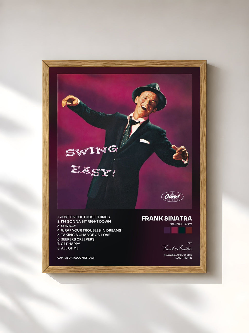 #bois Tableau de l'album Swing Easy! de Frank Sinatra, cadre en bois brut, imprimé et encadré en France