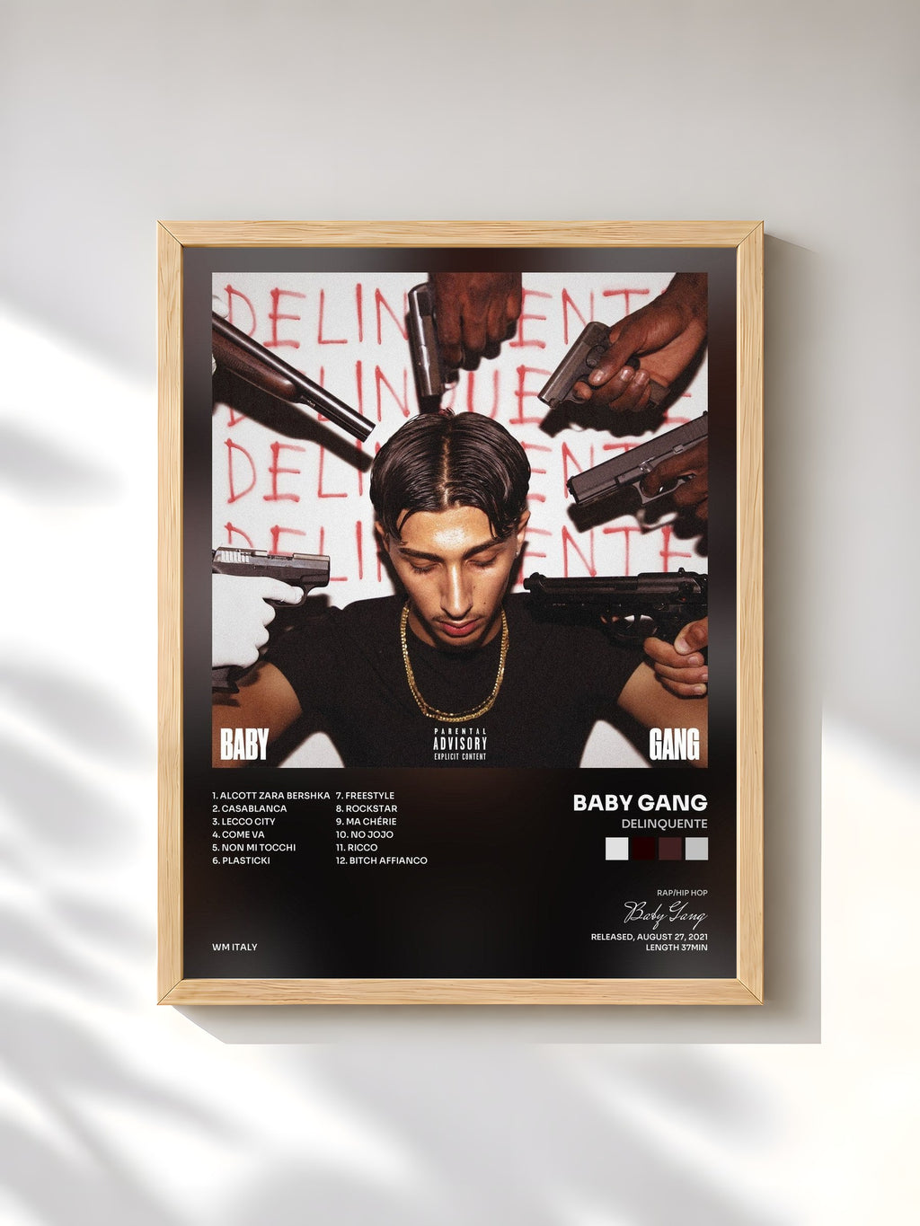 #bois Tableau de l'album DELINQUENTE de Baby Gang, cadre en bois brut, imprimé et encadré en France