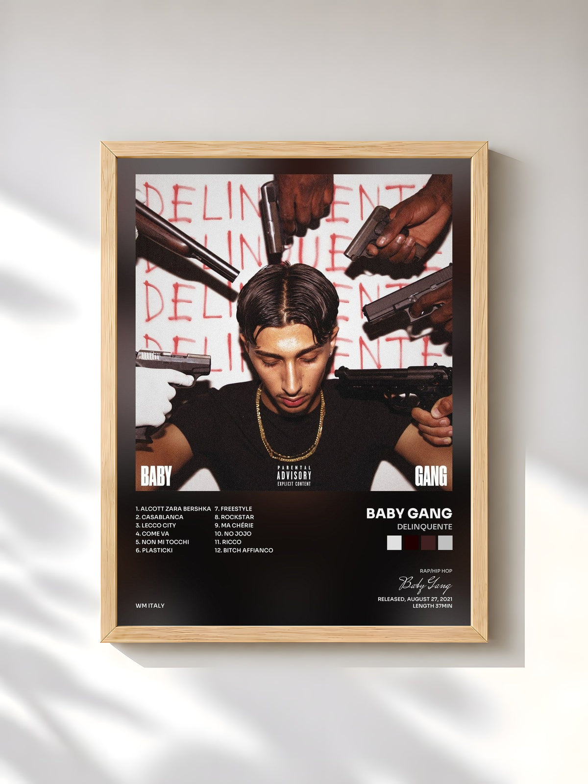 #bois Tableau de l'album DELINQUENTE de Baby Gang, cadre en bois brut, imprimé et encadré en France