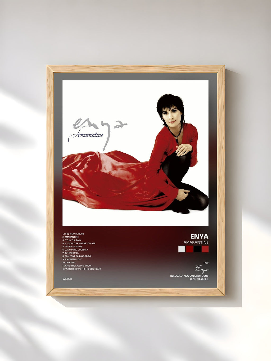 #bois Tableau de l'album Amarantine de Enya, cadre en bois brut, imprimé et encadré en France