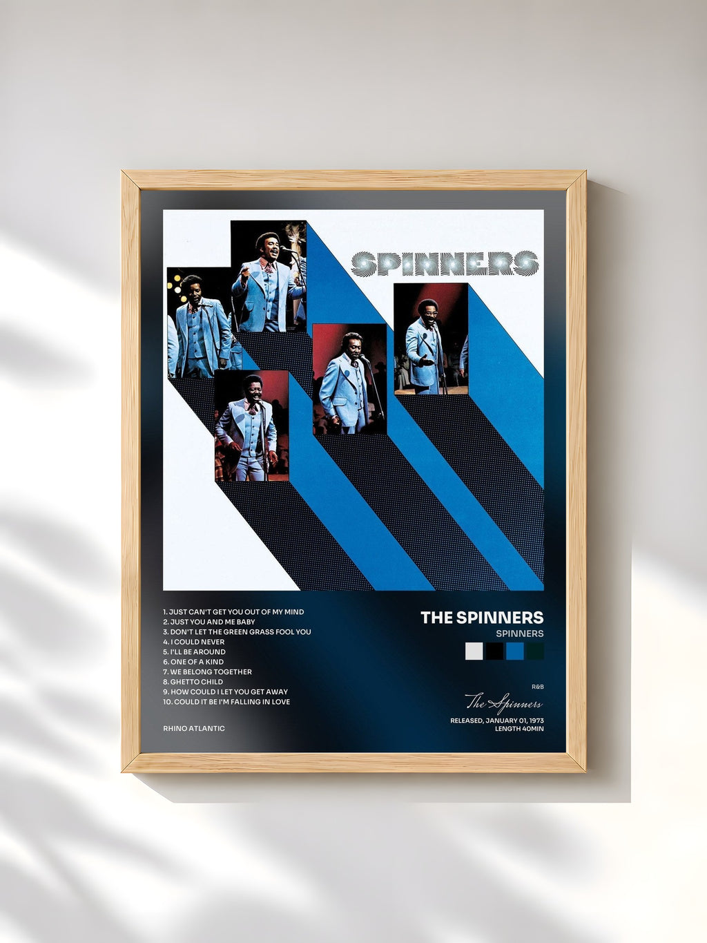 #bois Tableau de l'album Spinners de The Spinners, cadre en bois brut, imprimé et encadré en France