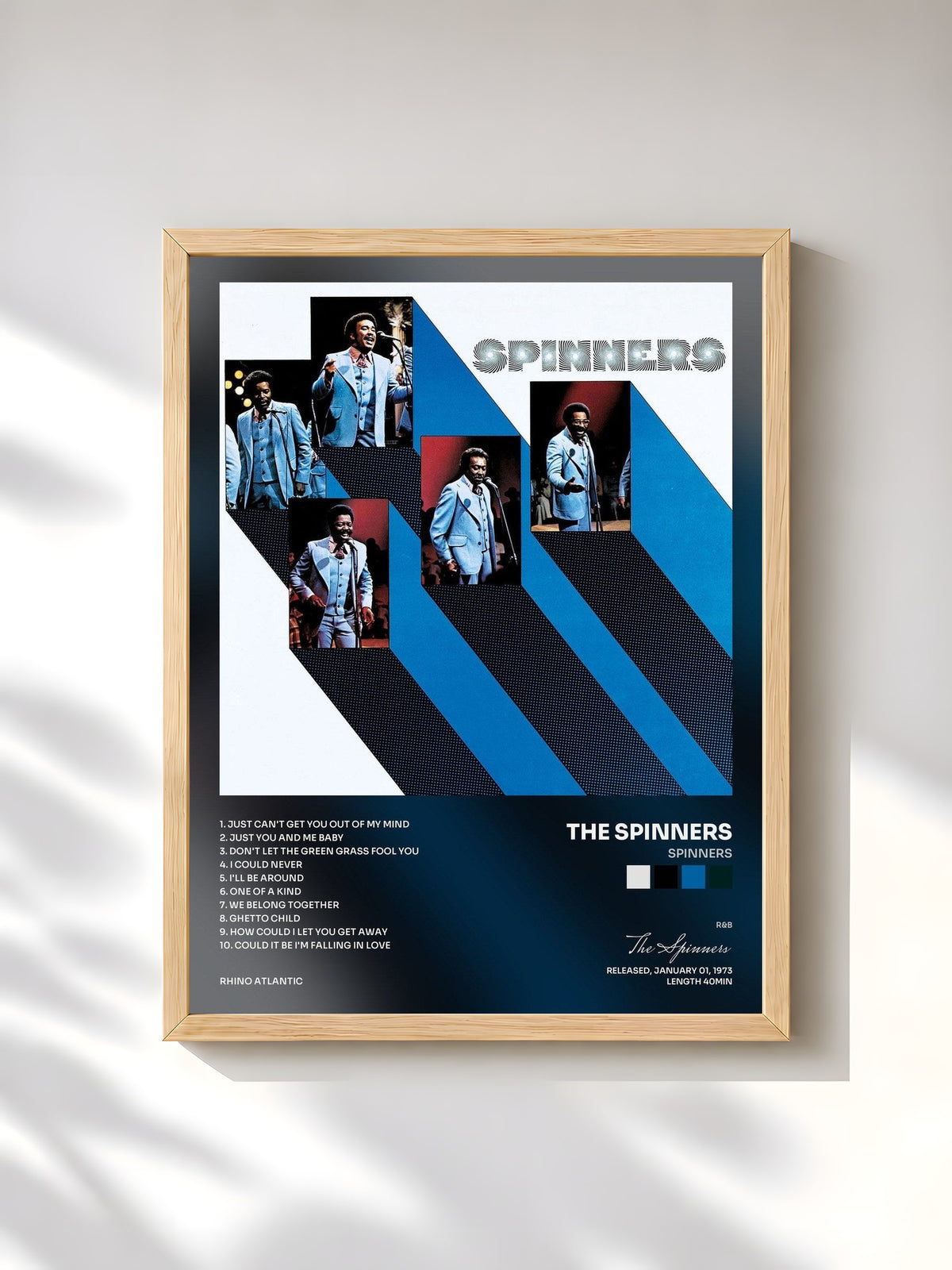 #bois Tableau de l'album Spinners de The Spinners, cadre en bois brut, imprimé et encadré en France