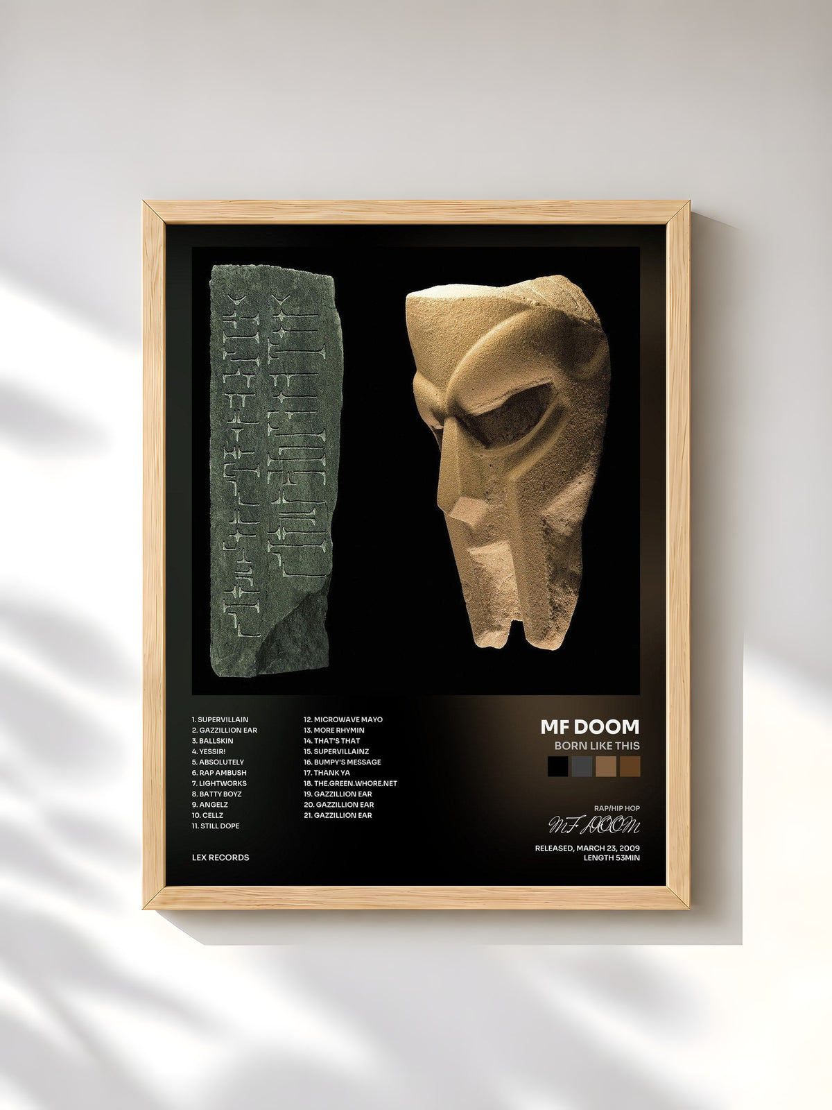 #bois Tableau de l'album BORN LIKE THIS de MF DOOM, cadre en bois brut, imprimé et encadré en France