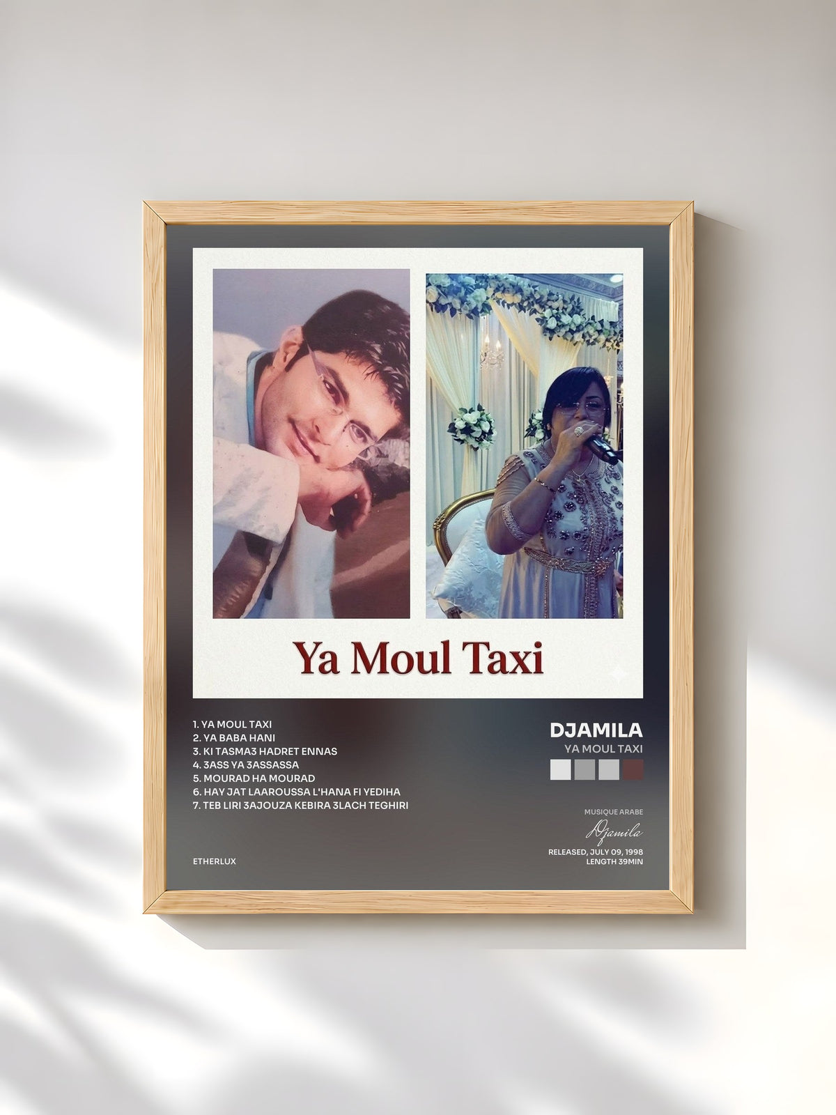 #bois Tableau de l'album Ya Moul Taxi de Djamila, cadre en bois brut, imprimé et encadré en France