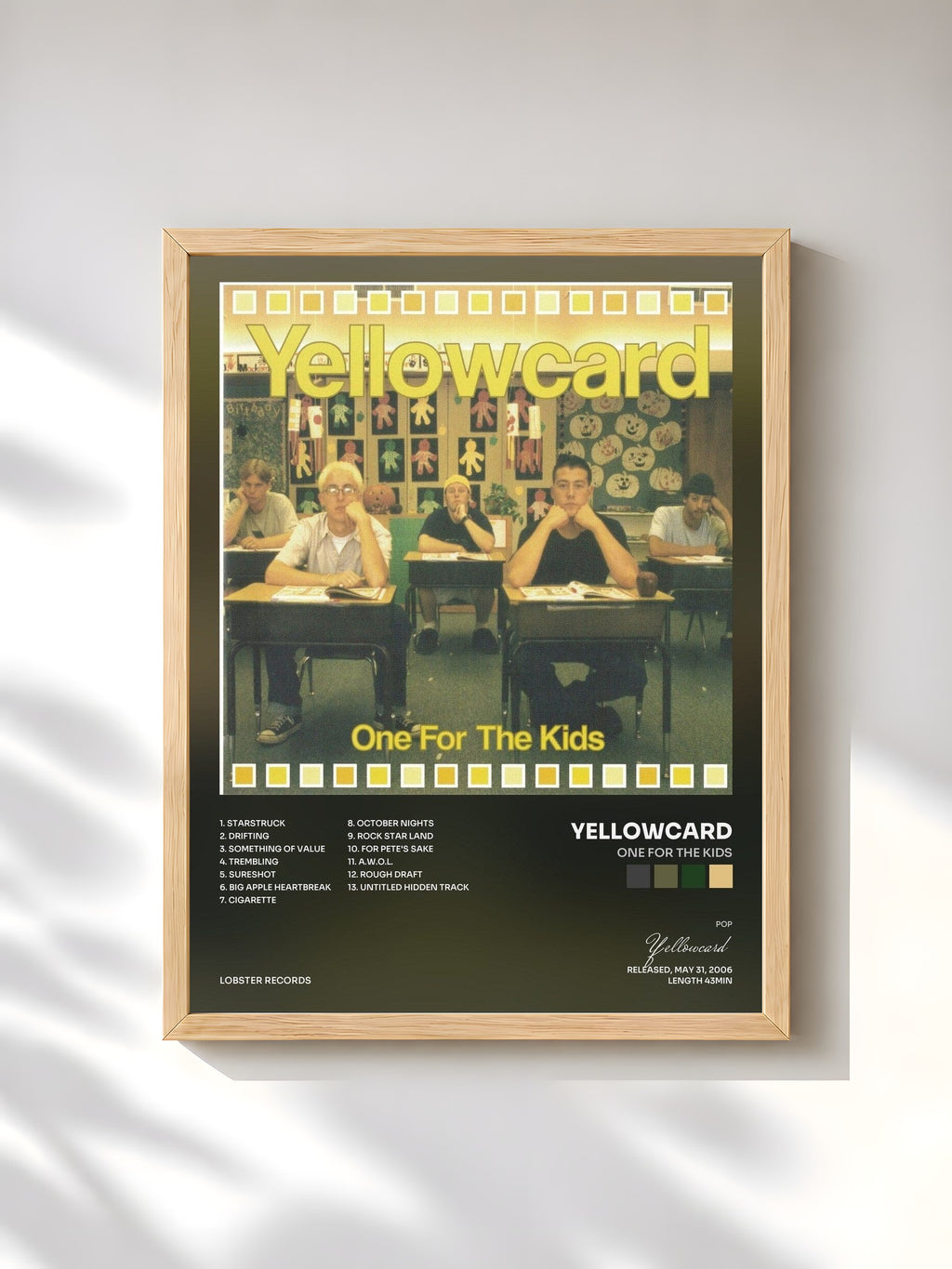 #bois Tableau de l'album One for the Kids de Yellowcard, cadre en bois brut, imprimé et encadré en France