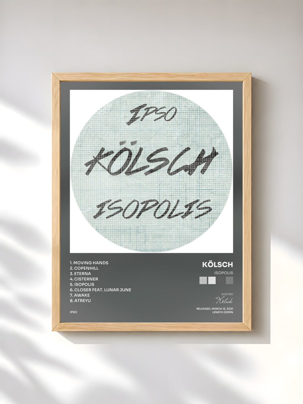 #bois Tableau de l'album Isopolis de Kölsch, cadre en bois brut, imprimé et encadré en France