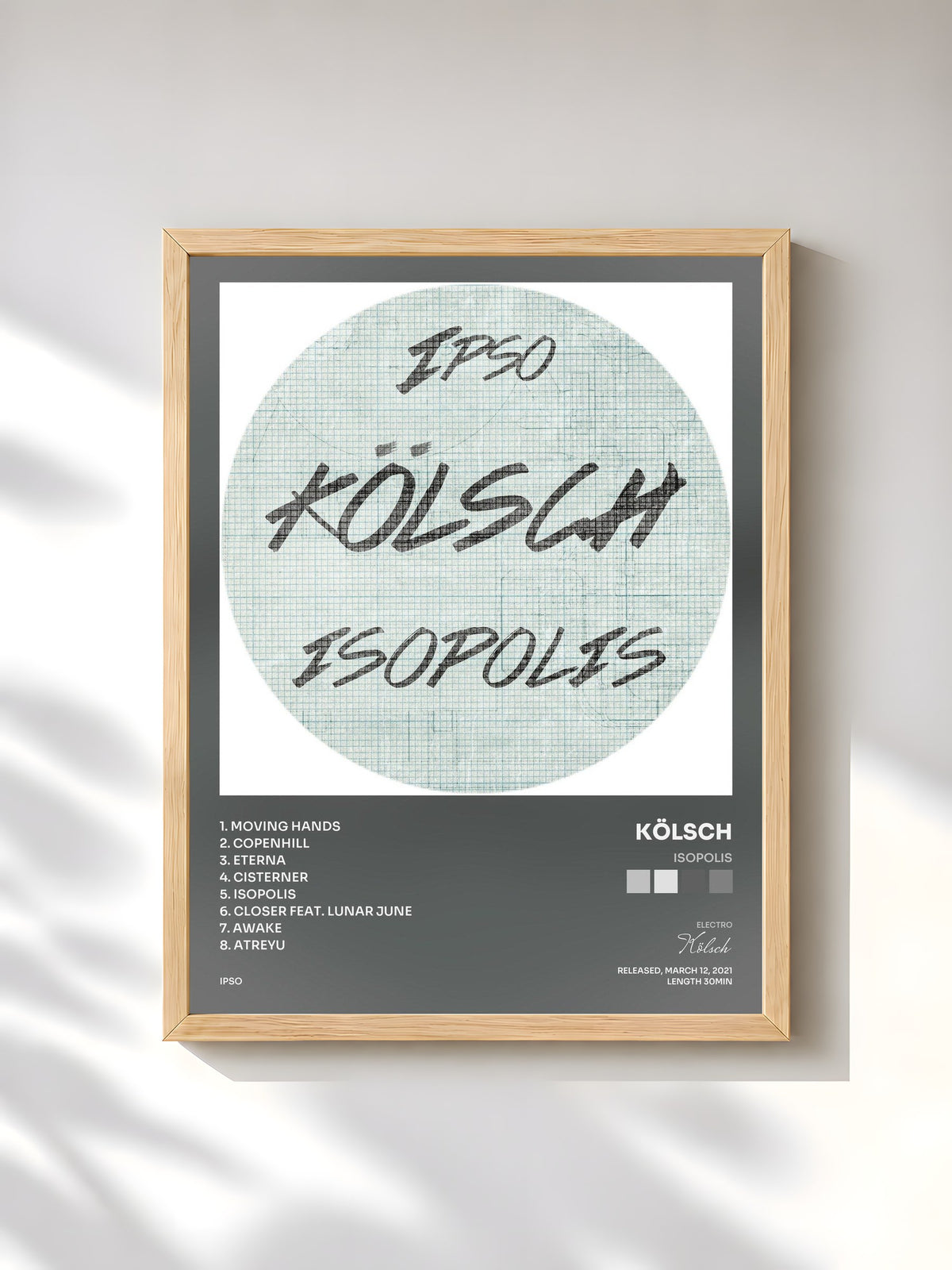 #bois Tableau de l'album Isopolis de Kölsch, cadre en bois brut, imprimé et encadré en France