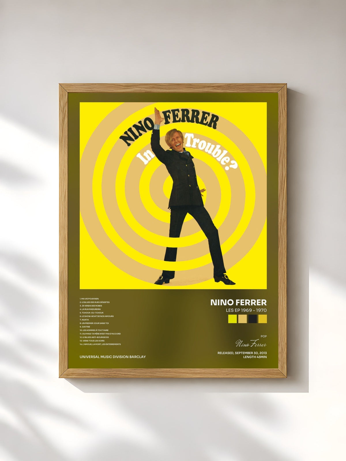 #bois Tableau de l'album Les EP 1969 - 1970 de Nino Ferrer, cadre en bois brut, imprimé et encadré en France