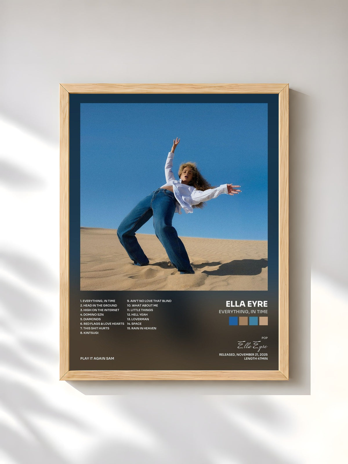 #bois Tableau de l'album everything, in time de Ella Eyre, cadre en bois brut, imprimé et encadré en France