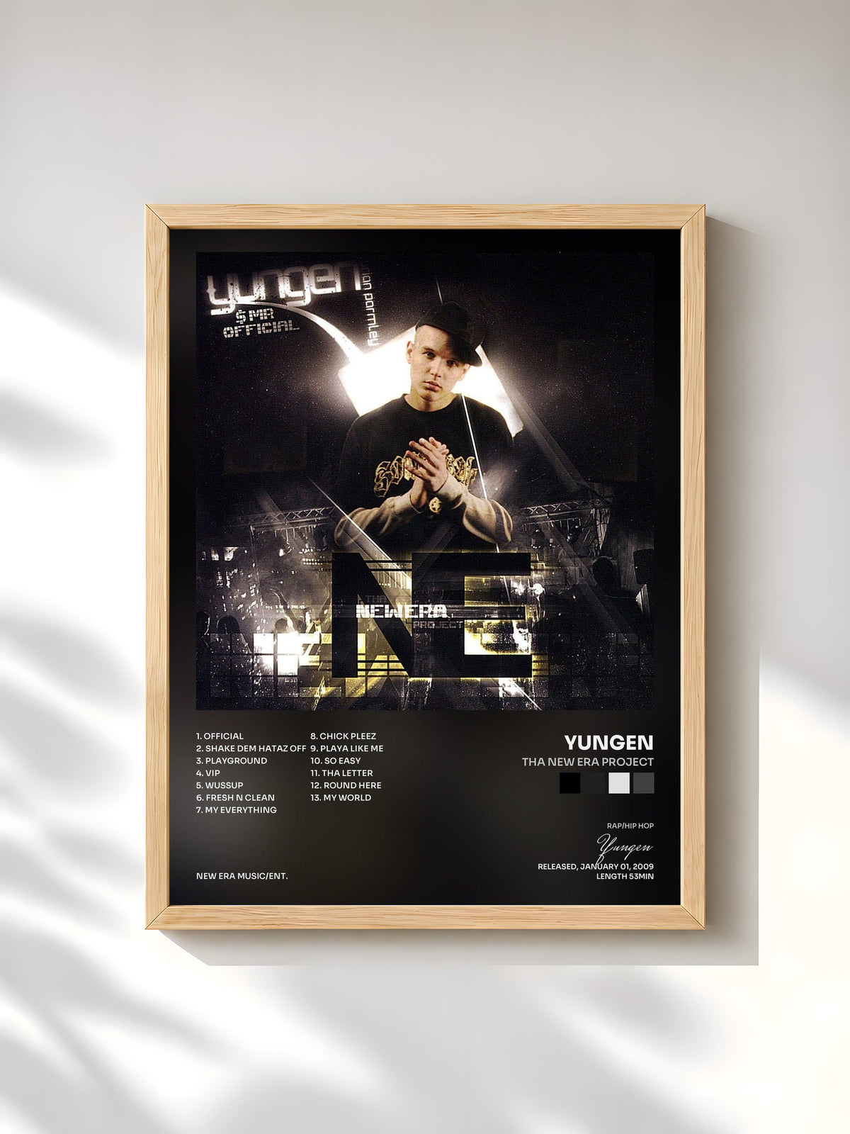 #bois Tableau de l'album Tha New Era Project de Yungen, cadre en bois brut, imprimé et encadré en France