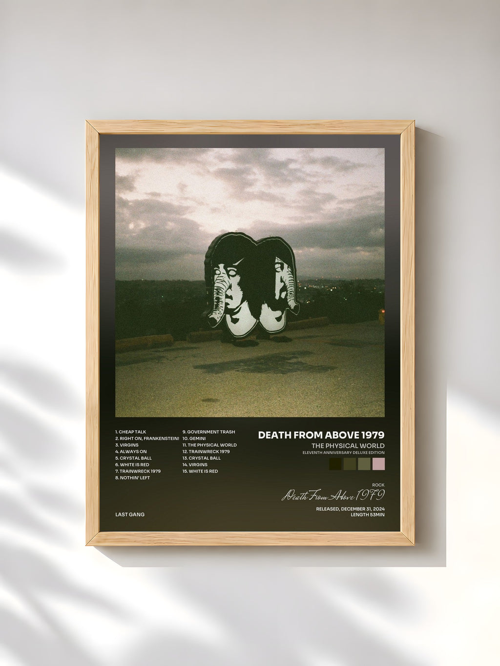 #bois Tableau de l'album The Physical World (Eleventh Anniversary Deluxe Edition) de Death From Above 1979, cadre en bois brut, imprimé et encadré en France