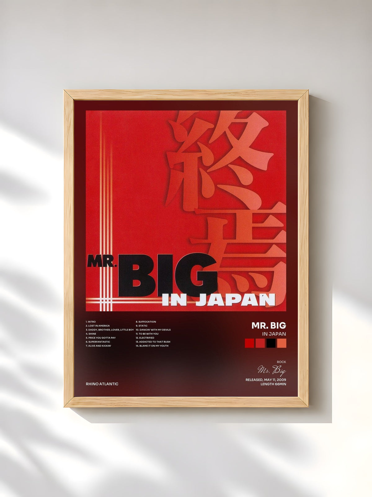 #bois Tableau de l'album In Japan de Mr. Big, cadre en bois brut, imprimé et encadré en France