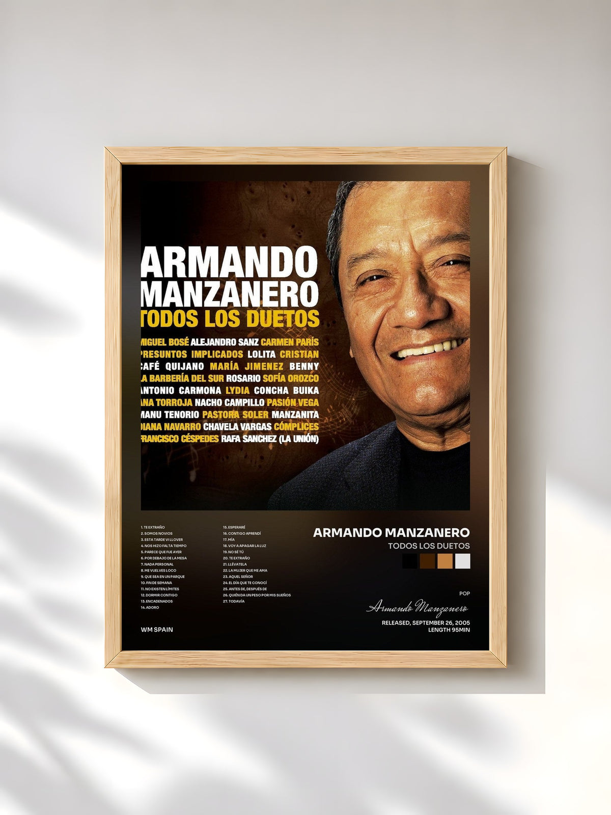 #bois Tableau de l'album Todos los duetos de Armando Manzanero, cadre en bois brut, imprimé et encadré en France