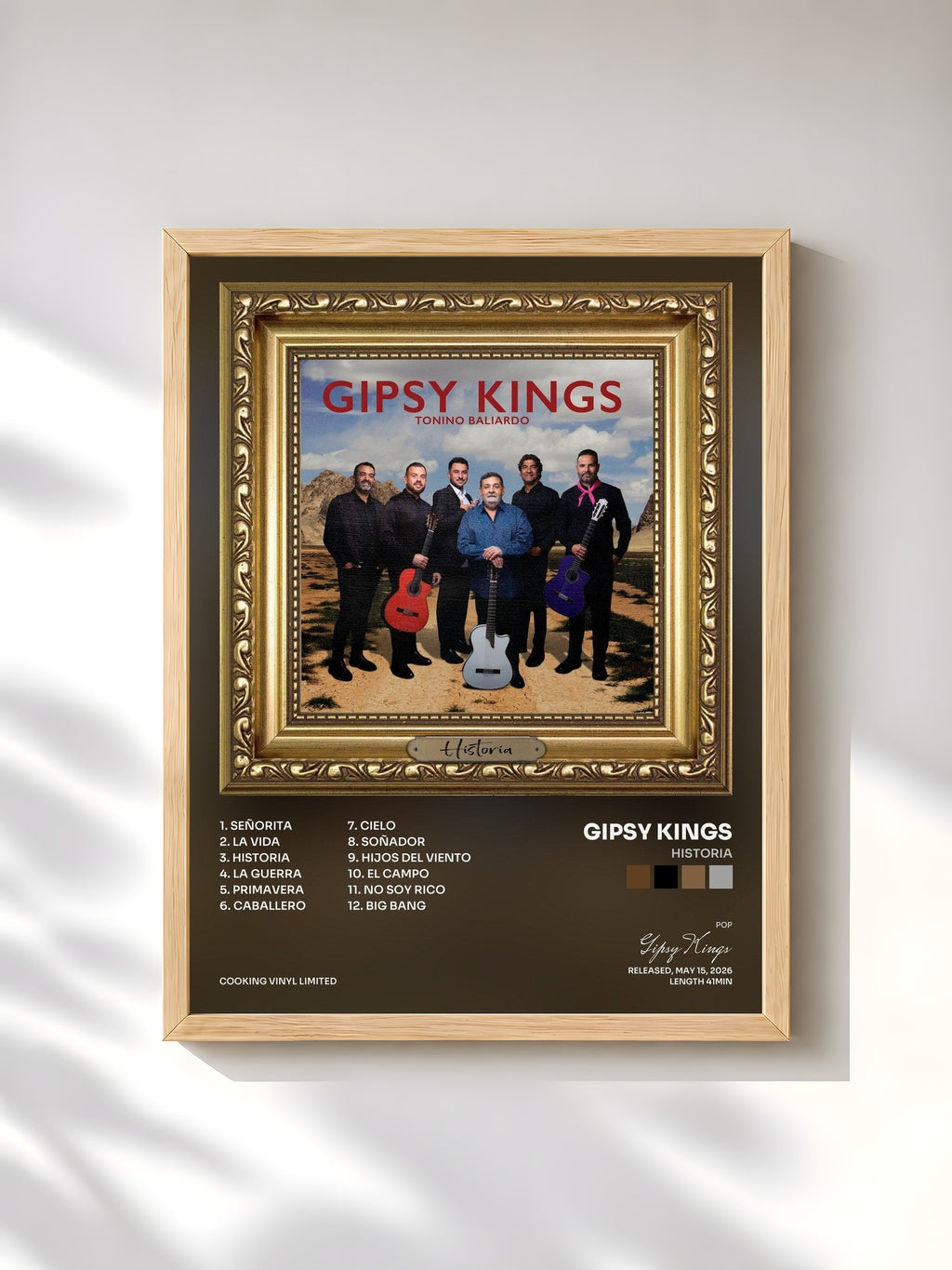 #bois Tableau de l'album Historia de Gipsy Kings, cadre en bois brut, imprimé et encadré en France