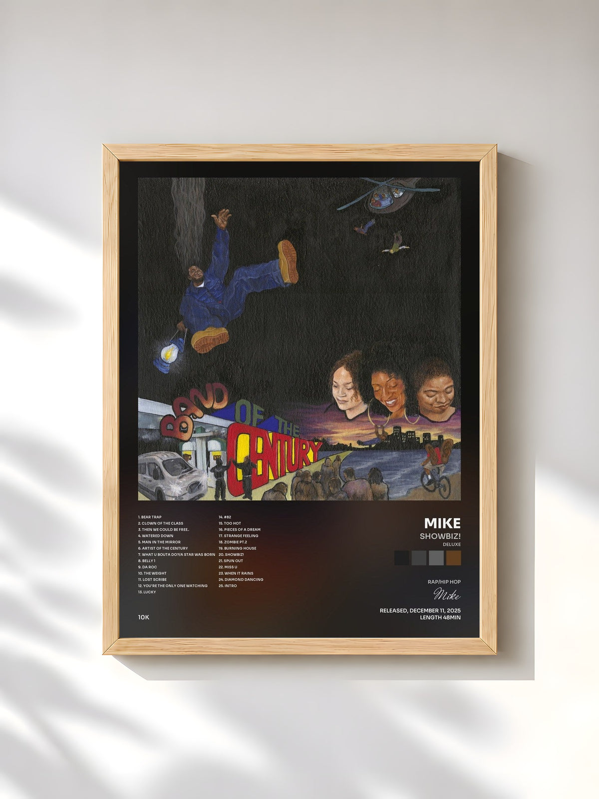 #bois Tableau de l'album Showbiz! (Deluxe) de Mike, cadre en bois brut, imprimé et encadré en France