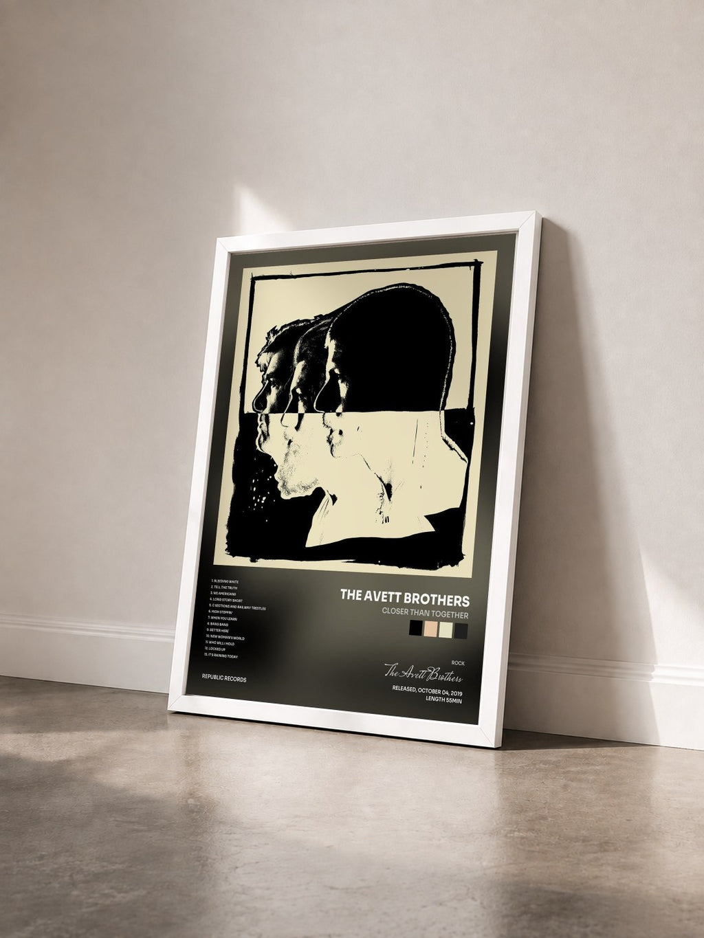 #blanc Tableau de l'album Closer Than Together de The Avett Brothers vu de trois quarts, cadre blanc