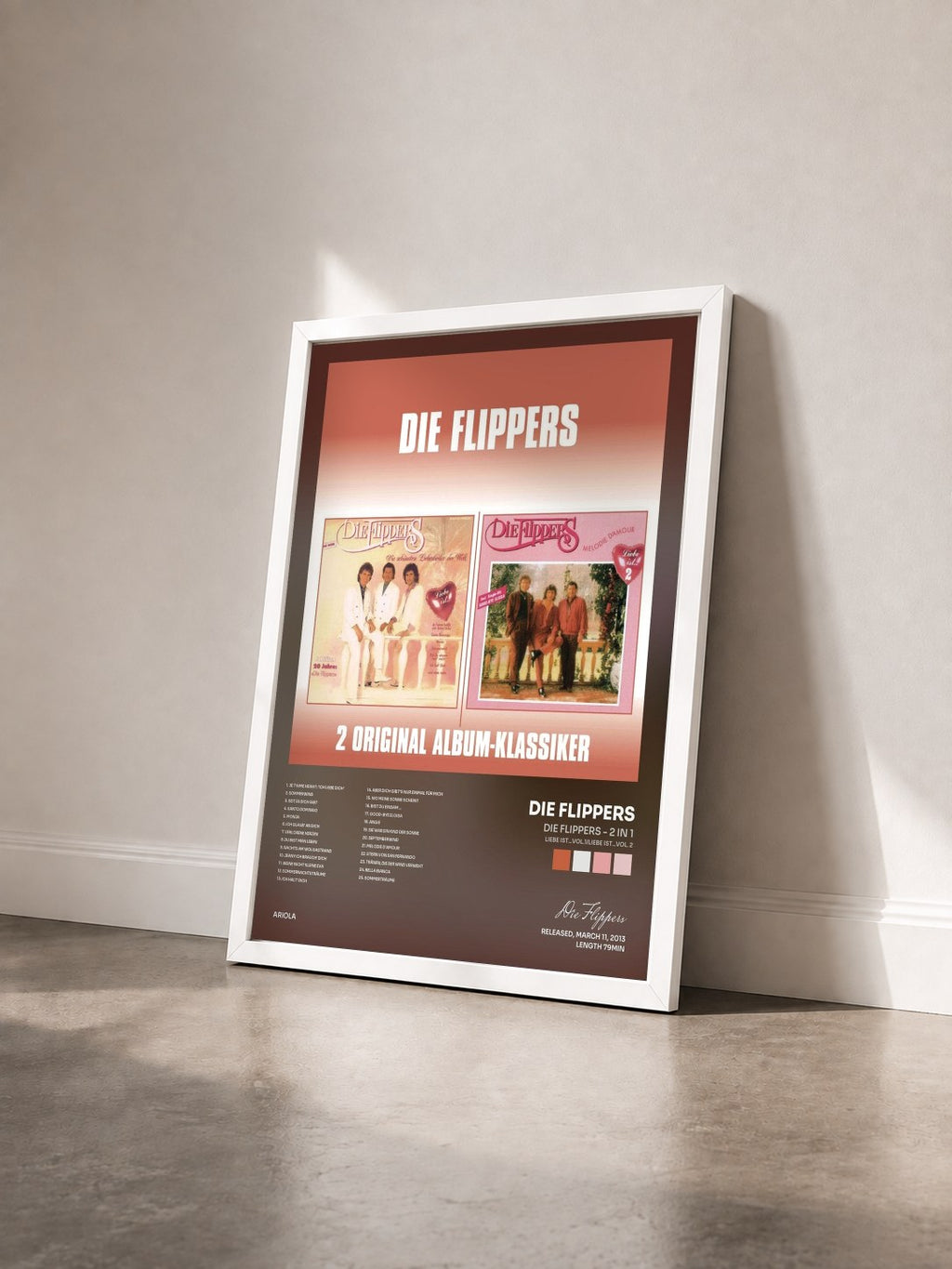 #blanc Tableau de l'album Die Flippers - 2 in 1 (Liebe ist...Vol.1/Liebe ist...Vol. 2) de Die Flippers vu de trois quarts, cadre blanc