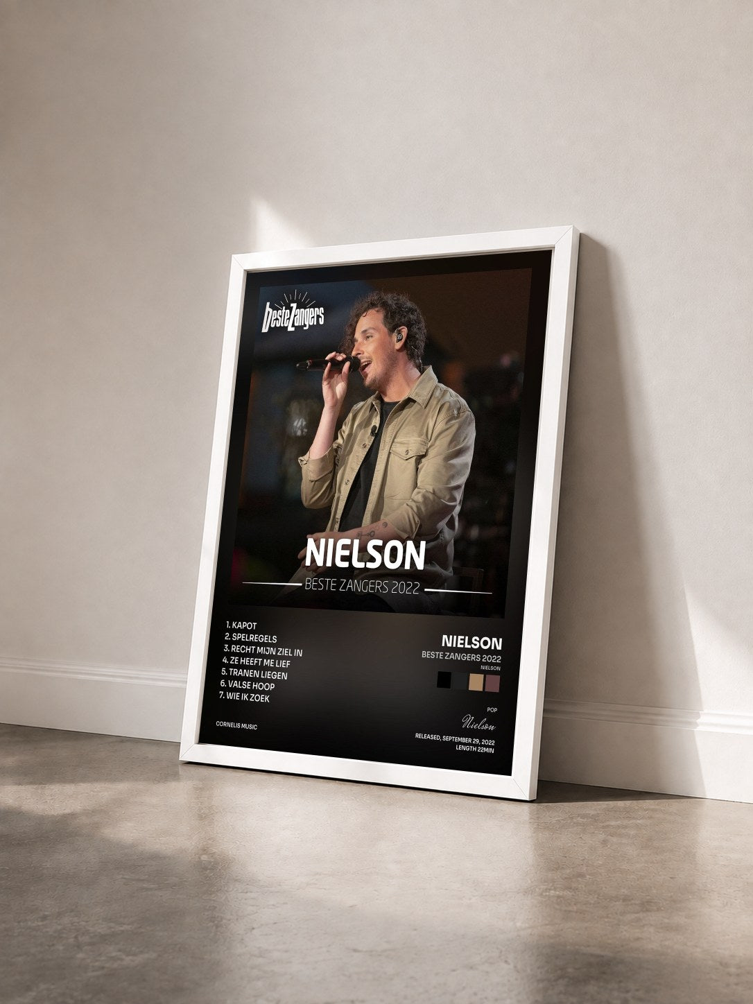 #blanc Tableau de l'album Beste Zangers 2022 (Nielson) de Nielson vu de trois quarts, cadre blanc