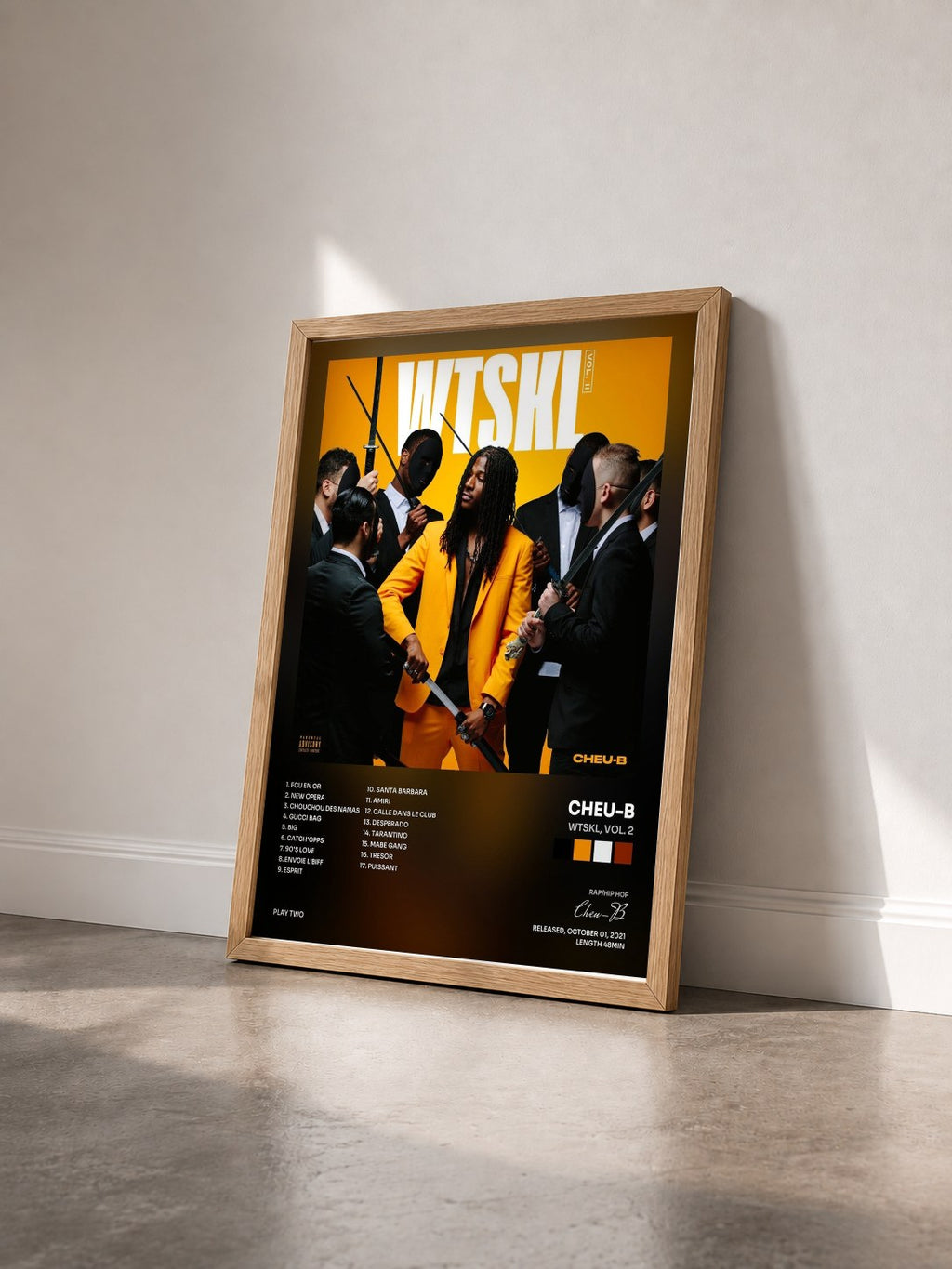 #bois Tableau de l'album WTSKL, Vol. 2 de Cheu-B vu de trois quarts, cadre en bois brut