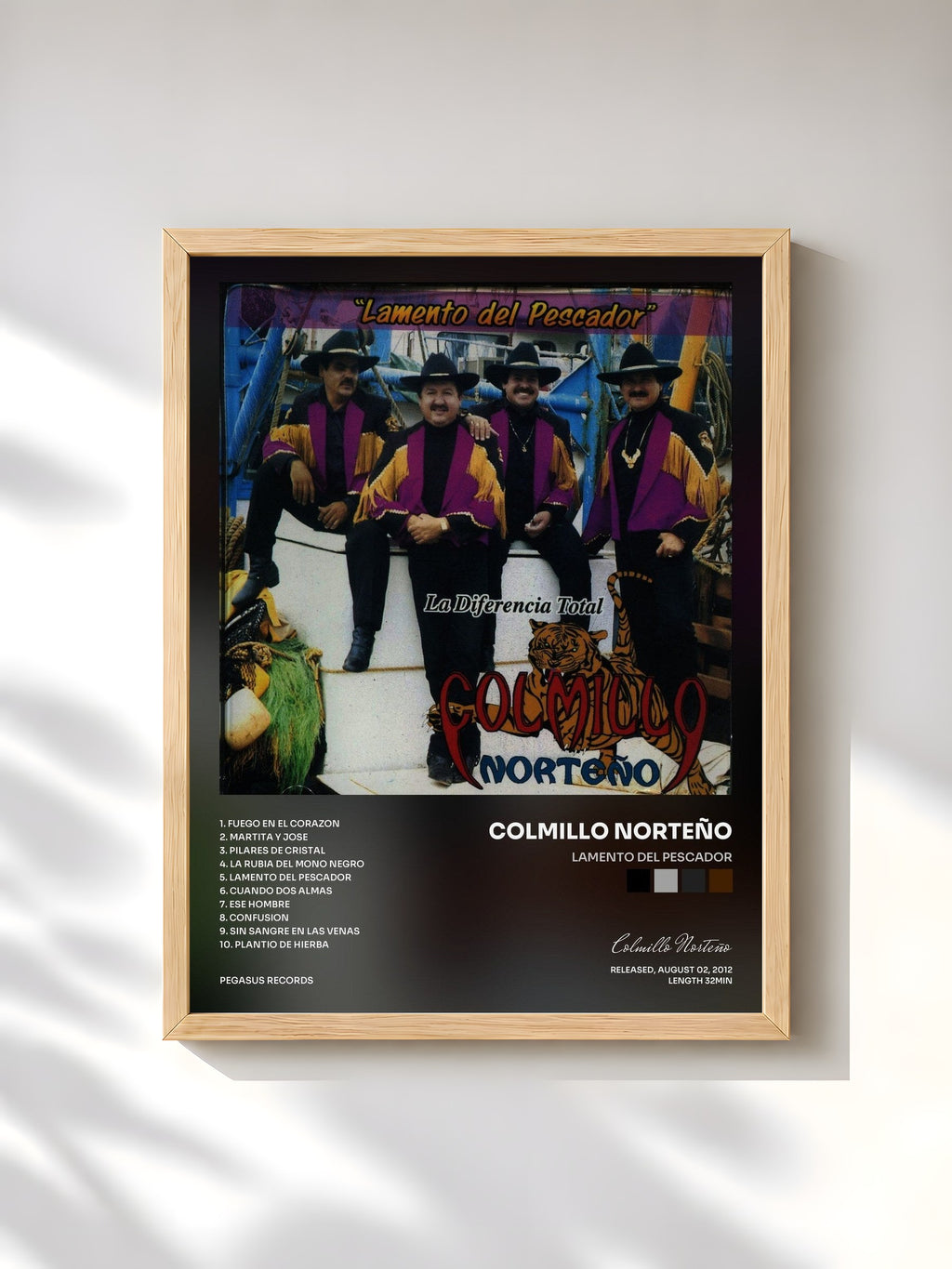 #bois Tableau de l'album Lamento Del Pescador de Colmillo Norteño, cadre en bois brut, imprimé et encadré en France