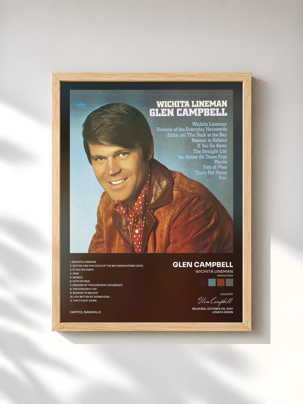 #bois Tableau de l'album Wichita Lineman (Remastered) de Glen Campbell, cadre en bois brut, imprimé et encadré en France