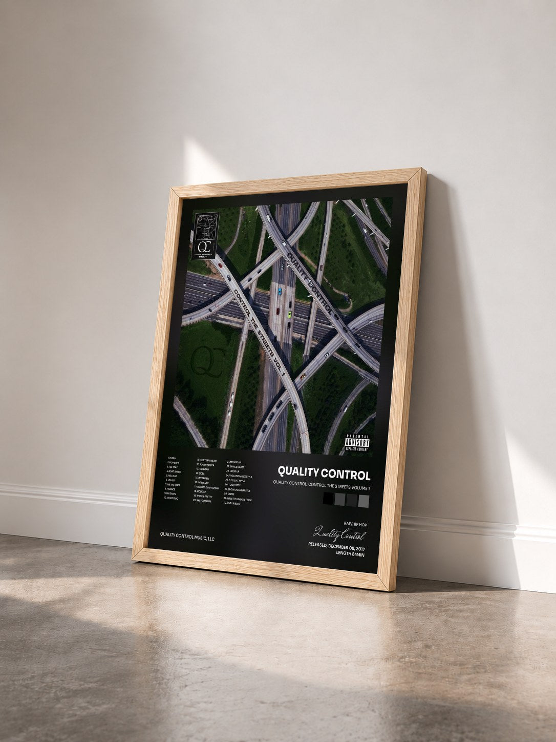 #bois Tableau de l'album Quality Control: Control The Streets Volume 1 de Quality Control vu de trois quarts, cadre en bois brut