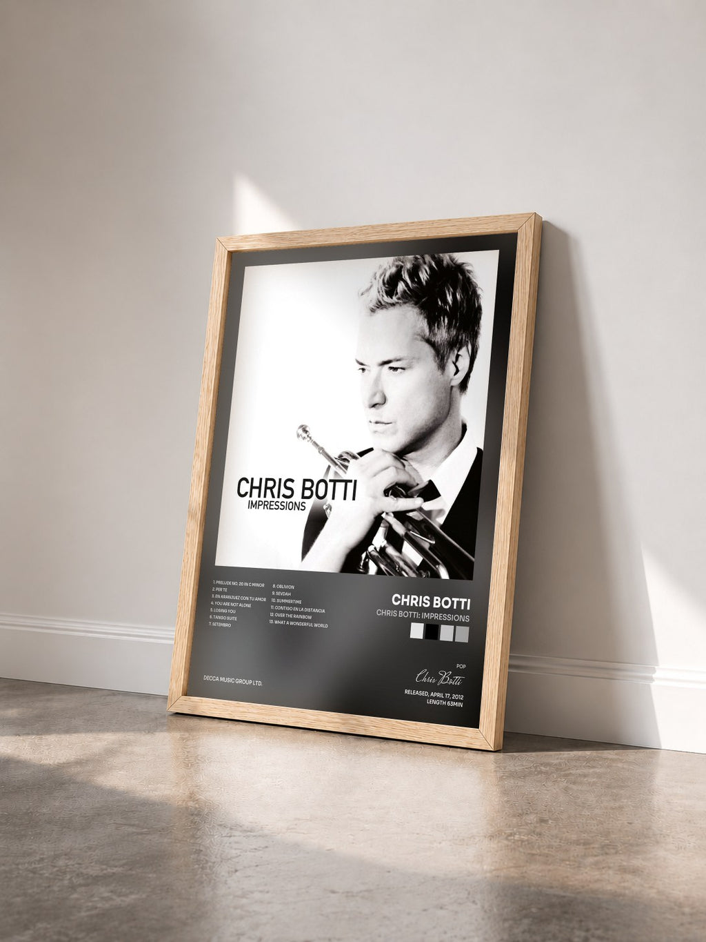 #bois Tableau de l'album Chris Botti: Impressions de Chris Botti vu de trois quarts, cadre en bois brut