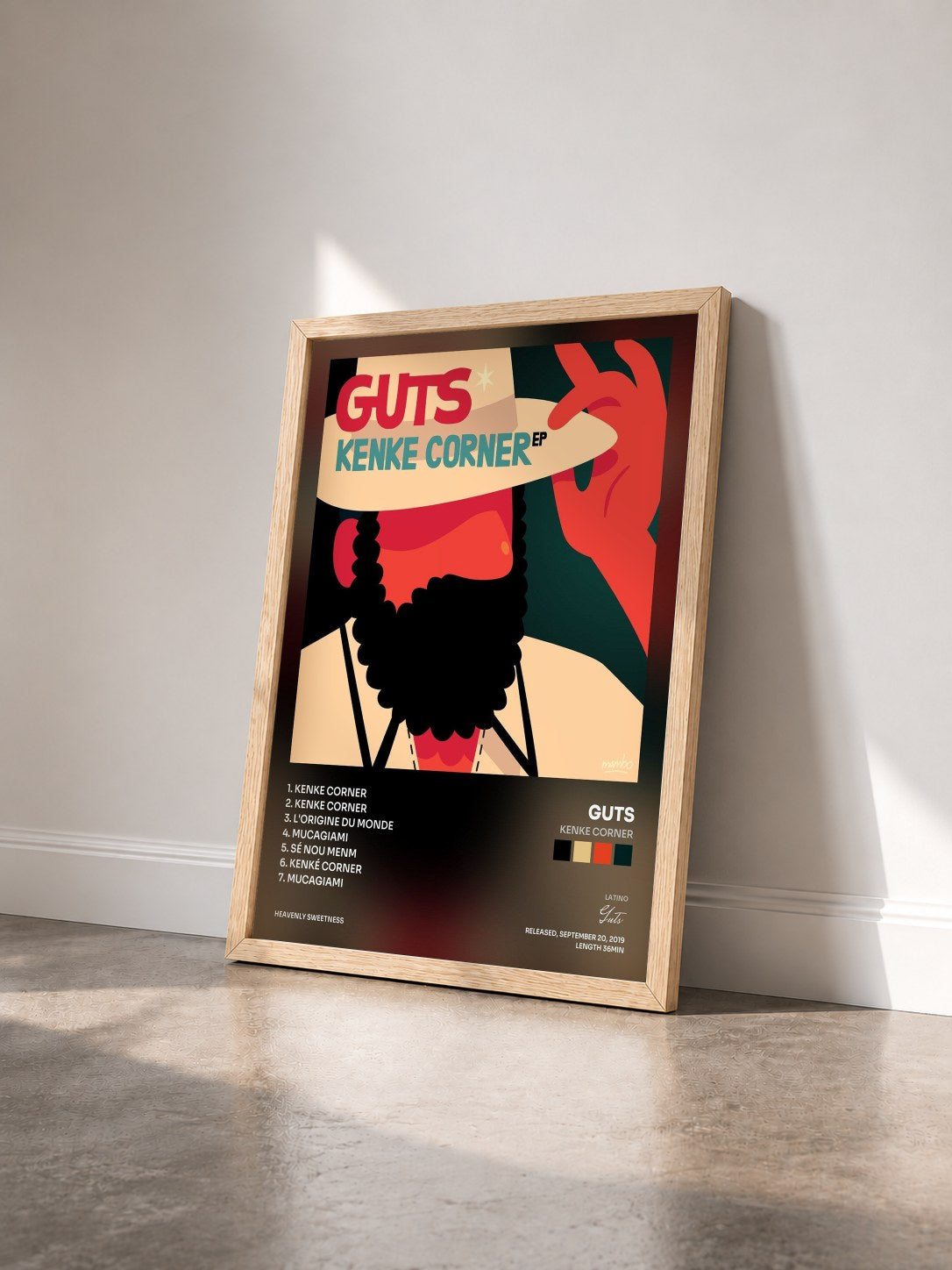 #bois Tableau de l'album Kenke Corner de Guts vu de trois quarts, cadre en bois brut