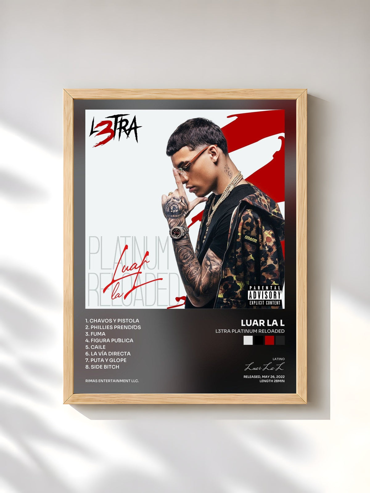 #bois Tableau de l'album L3tra Platinum Reloaded de Luar La L, cadre en bois brut, imprimé et encadré en France