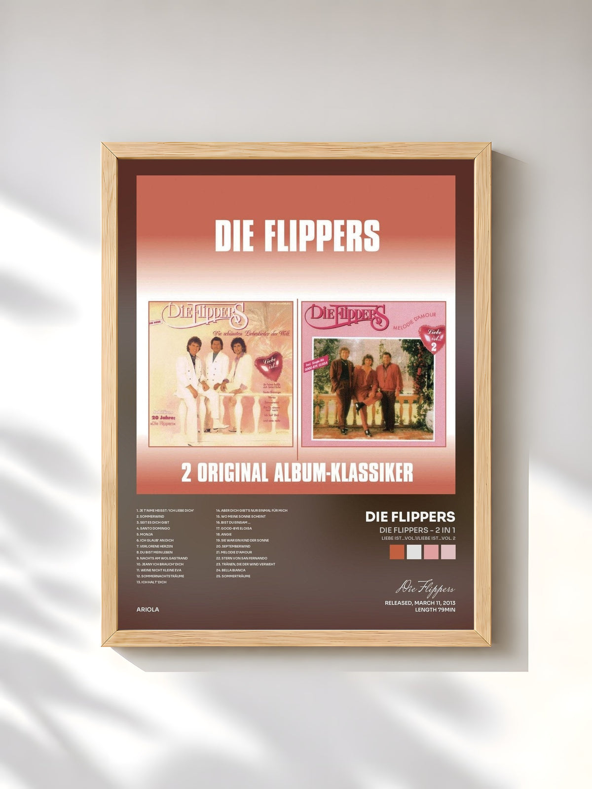 #bois Tableau de l'album Die Flippers - 2 in 1 (Liebe ist...Vol.1/Liebe ist...Vol. 2) de Die Flippers, cadre en bois brut, imprimé et encadré en France